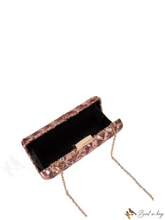 BirdinBag - Elegant Evening Bag with Glamorous Metallic Chain Accent Pink Rectangular Clutch With Chain Strap, Formal Rectangular Shoulder Bag With Chain, Trendy Brown Evening Bag For Party, Evening Rectangular Shoulder Bag With Chain Strap, Rectangular Evening Shoulder Bag With Chain Strap, Rectangular Shoulder Bag With Chain Strap For Evening, Evening Brown Shoulder Bag With Chain Detail, Evening Brown Shoulder Bag With Chain, Evening Square Bag With Chain Detail