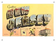 an old postcard with the words new jersey written in large letters and pictures on it