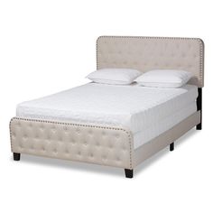 Baxton Studio Annalisa Modern Transitional Beige Fabric Upholstered Button Tufted Queen Size Panel Bed FredCo Fabric Panel Bed, Studio Bed, Button Tufted Headboard, Queen Upholstered Bed, Beige Bed, Queen Panel Beds, Stylish Beds, Baxton Studio, Modern Transitional