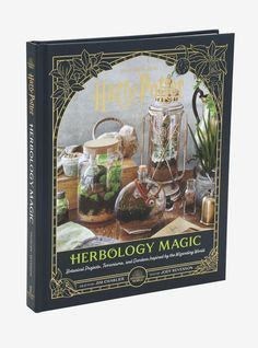 the front cover of a book with plants in glass jars and other items on it