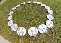 a circle made out of baseballs with the names of each team