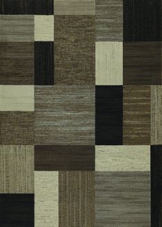 an area rug with different colors and patterns on it, including black, brown, beige and white squares