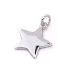 a small silver star charm on a white background with clippings to the side