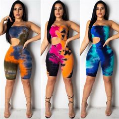 New Strapless Off Shoulder Jumpsuit Women Tie Dyeing Sexy Bandeau Body - HESHEONLINE Sleeveless Playsuit, Tie Dye Jumpsuit