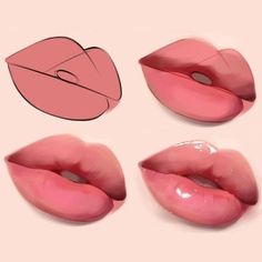 four different types of pink lips on a pink background with the shape of a heart