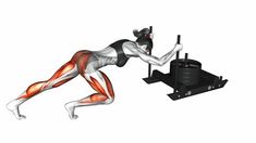 a woman is doing exercises with her legs spread out and the muscles are highlighted in red