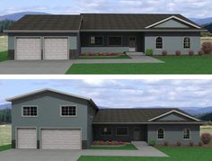 two renderings of the same house in different stages of construction