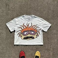 Rugrats T-Shirt Big Print Fast Shipping $35 Lowest I Can Do Custom Deadstock Hit Me With Questions Funny Print Graphic Tee Cropped T-shirt, Casual White Cropped T-shirt With Graphic Print, Cool White T-shirt With Funny Print, Casual T-shirt With Funny Print For Streetwear, Casual Cropped T-shirt With Funny Print For Streetwear, Streetwear Cotton Tops With Cartoon Print, Streetwear Cartoon Print Cotton Tops, Summer Graphic Tee With Character Print, Relaxed Fit Cartoon Print Tops For Streetwear