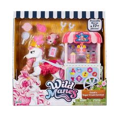 a toy horse and carriage with accessories in the package for playtime toys, including a doll