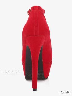 Lasaky - Red Platform Stiletto High Heel Pumps - Womens Round Toe Ankle Strap Shoes Winter Party Heels With Red Sole, Red Platform Ankle-high Heels, Red Platform Heels Ankle-high, Red Ankle-high Platform Heels, Red Platform Shoes, Red Platform, Maxi Dresses Fall, Women Platform Shoes, Designer High Heels