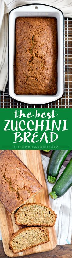 a loaf of zucchini bread sitting on top of a cutting board next to sliced zucchini