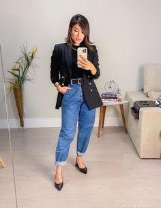 Jeans Blazer, Look Office, Friday Outfit, Office Casual Outfit, Diy Vetement, Fashion Top Outfits, Pants Women Fashion, Stylish Work Outfits, Casual Chic Outfit