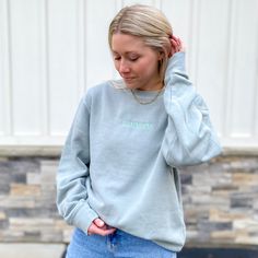 ILLUMINATIONS ✧ Our vintage pigment-dyed sweatshirts are so comfy and lightweight, you won't want to take it off and you'll have it for years! Now in a spring sage color, this crewneck is embroidered for a subtle, monochromatic design so you can wear the magic wherever you are, any day. This sweatshirt has an oversized fit. Model is 5'5" and wearing a size medium. Features 80% ring spun cotton, 20% polyester blend 100% cotton 30 singles face yarn split stitch double needle sewing on all seams Ov Spring Washed Crew Sweatshirt, Spring Washed Crew Neck Sweatshirt, Green Washed Long Sleeve Sweatshirt, Faded Casual Sweatshirt For Spring, Casual Faded Sweatshirt For Spring, Soft-washed Crew Neck Sweatshirt For Spring, Spring Crew Neck Soft-washed Sweatshirt, Spring Soft-washed Crew Neck Sweatshirt, Faded Cotton Sweatshirt For Spring