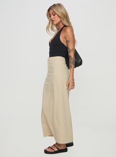 Maxi skirt  Linen material look, zip & clasp fastening, split in hem at back  Non-stretch material, fully lined   70% cotton 30% linen  Cold gentle machine wash Skirt Linen, Fleece Dress, Linen Material, Outerwear Outfit, Loungewear Sets, Curve Dresses, Casual Tank Tops, White Midi Dress, Floral Dress Black