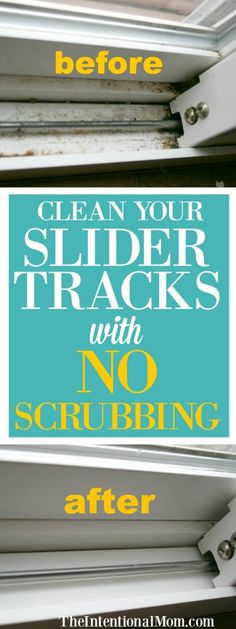 the before and after image shows how to clean your slider tracks with no scrubbing