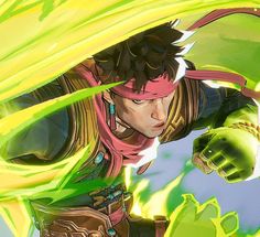 an image of a character from the video game overwatching with fire and green paint