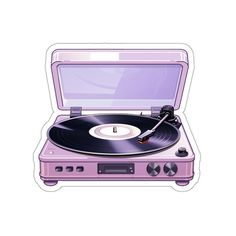 an old - fashioned record player sticker is shown in pink and has a white background