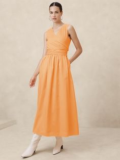 Voile Wrap-Waist Maxi Dress | Banana Republic Factory Summer Frocks, Banana Republic Women Dress, Orange Maxi Dress, Curly Hair With Bangs, Hem Skirt, Banana Republic Factory, Banana Republic Women, Banana Republic Dress, Summer Season