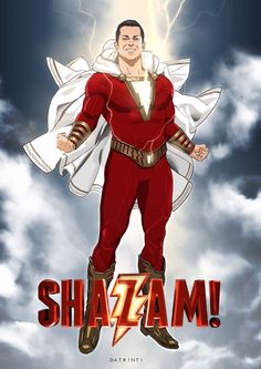 a man dressed as shazam standing in the clouds