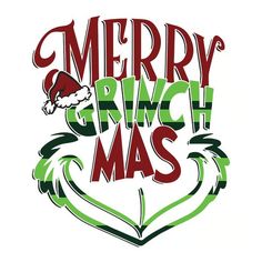 merry grin - mas with santa hat and palm trees on white background, hand drawn lettering