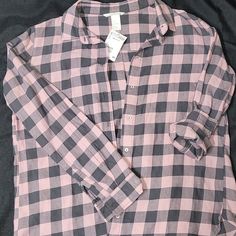 H&M Pink And Grey Plaid Button Up Shirt. Nwt Casual Pink Button-up Shirt, H&m Casual Pink Tops, Casual Pink H&m Top, Pink Casual Shirt With Button Closure, Casual Pink Shirt With Button Closure, Pink Button-up Shirt, Pink Cotton Button-up Tops, Pink Button-up Tops With Button Closure, H&m Long Sleeve Pink Tops