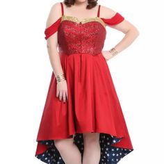 New With Tags From Hot Topic Wonder Woman Sequins Gown. 21" Ptp Size 16 Plus Size Gown, Sequins Gown, Hot Topic Dresses, Plus Size Gowns, 16 Dresses, Size 16 Dresses, Hot Topic, Red Blue, Red And Blue