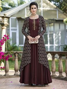 One Piece Gown, Gown With Jacket, Designer Anarkali Dresses, Design Jacket, Designer Gown, Long Frock, Long Dress Design, Indian Gowns Dresses, Printed Gowns