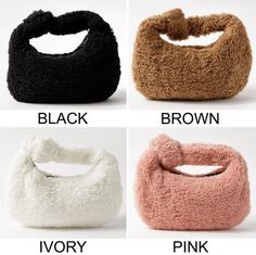 Carry your things around while keeping those hands warm and toasty with this cozy tote. Made of sherpa shearling material. Its neutral colors add versatility and makes it perfect for any outfit, from evening to casual (also available in pink, black, and white), $48.00 Sherpa Bag, Fuzzy Bag, Winter Tote, Faux Fur Bag, Fur Bag, Swag Bag, Bon Bon, Cute Purses, Polyester Top