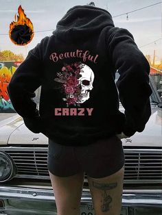 Plus Size Women Skull & Letter Print Pouch Pocket Drawstring Hoodie Sweatshirt Black Casual  Long Sleeve Knitted Fabric Figure,Halloween,Letter,Plants Pullovers Slight Stretch  Women Plus Clothing, size features are:Bust: ,Length: ,Sleeve Length: Casual Long Sleeve Sweater With Skull Print, Black Skull Hoodie For Fall, Casual Black Hoodie With Skull Print, Casual Skull Print Sweater For Streetwear, Casual Skull Hoodie For Fall, Casual Skull Print Hoodie, Casual Skull Print Sweatshirt For Winter, Winter Pullover, Sweater Collection