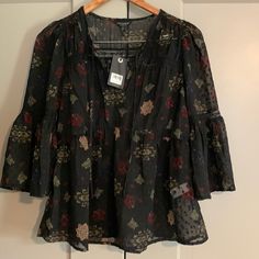 Sheer Black Blouse Black Floral Print Blouse For Fall, Black Floral Print Tops For Fall, Black Bohemian Blouse With Floral Print, Black Bohemian Tops For Work, Bohemian Black Tops For Work, White Floral Shirt, Red Chiffon, Oversize Women, Women Tunic Tops