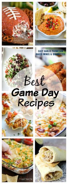 the best game day recipes are featured in this postcard for an article on how to make