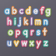 the alphabet is made up of different colors and shapes, including letters that appear to be cut