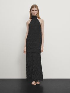 Pleated halter dress with back detail · Black · Smart / Dresses And Jumpsuits | Massimo Dutti Dress With Back Detail, Pleated Halter Dress, Massimo Dutti Women, Smart Dresses, Halterneck Dress, Massimo Dutti, White Shop, Pleated Dress, Halter Neck