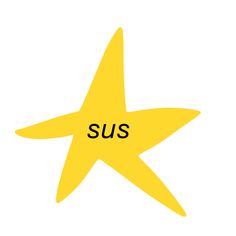 a yellow star with the word sus written on it's bottom and bottom