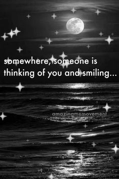 the moon and stars are shining in the sky above the ocean with an inspirational quote on it