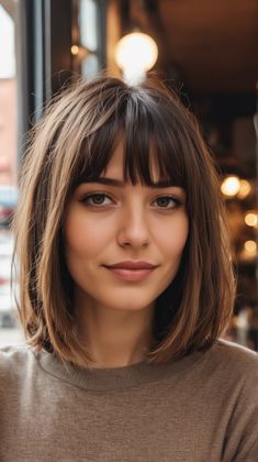 Long Bob With Fringes, Bob Long Fringe, Bob And Bangs Haircut, Shoulder Length Hair Short Bangs, Shoulder Length Haircut With Fringe, Shoulder Length Hair With A Fringe, Short Bob Hair With Fringe, Short Hair W Wispy Bangs, Medium Length With Fringe