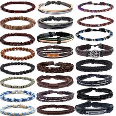 PRICES MAY VARY. AFFORDABLE BRAIDED LEATHER & BEAD BRACELET SET--One Order You Will Get 24Pcs Women Mens Leather Bracelets In Different Style, Including Braided Bracelets, Layered Bracelet,Wooden Bead Bracelet , You Could Wear It Separate, Stacking Them Together,Or Pair With Your Other Beautiful Cuff Wrap Bracelet; Muti-style Give You multilayer Wearing Choice Everyday, Must be the most Economical Bracelets Jewelry,Deserve to Purchase.. HIGH QUALITY MATERIAL--100% Hand-Made;Quality Genuine Leath Viking Male, Leather Bead Bracelet, Bracelets Layered, Wooden Bead Bracelet, Bead Bracelet For Men, Wooden Bracelets, Wristband Design, Wooden Beaded Bracelets, Leather Bracelet For Men