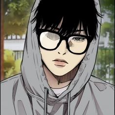 a man wearing glasses and a hoodie