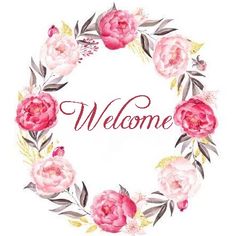 a wreath with flowers and the word welcome