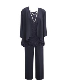 a women's suit with pearls on the neck and sleeves, in dark blue