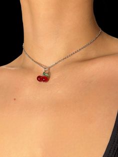 Cherry Necklace: individually beaded cherry pendant on stainless steel chain, customized to your desired length! Trendy Handmade Cherry-colored Jewelry, Trendy Red Pendant Charm Necklace, Trendy Red Pendant Charm Necklaces, Trendy Cherry Nickel-free Jewelry, Cherry Nickel-free Trendy Jewelry, Cherry Color Trendy Nickel-free Jewelry, Trendy Ball Chain Necklace As Gift, Trendy Handmade Cherry Jewelry, Trendy Ball Chain Necklace For Gift