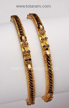 22K Gold Black Beads Bangles - Set of 2 (1 pair) - 235-GBL183 in 36.000 Grams Nallapusala Bangles, Black Beads Bangles, Gold Black Beads, Beads Bangles, 22k Gold Bangles, Bangle Design, Mangalsutra Design, Gold Temple Jewellery, Gold Bangles For Women