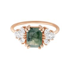 Rose Gold Moss Agate & Diamond Empress Ring | La Kaiser | Wolf & Badger Forever Jewelry, Ethical Jewelry, Vermeil Jewelry, Rings Cool, Jewelry Ring Box, Precious Gemstones, Moss Agate, Pear Cut, White Topaz