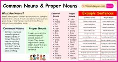 a poster with words and pictures on it that says common nounss & propernouns