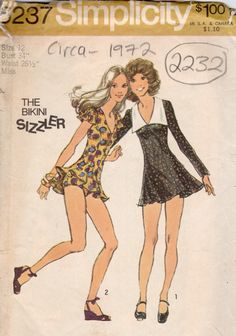 ~ Circa/Date: 1972 ~ Details: TWO STYLE VARIATION DRESS, Detachable Collar and BIKINI PANTS ~ Size/Measurements (Inches):  ~ Size: 12 ~ BUST: 34″  ~ Waist: 26 1/2″  ~ HIPS: 36" ~ Please Note: ~ You are buying a 'Professional Reproduced' copy of this sewing pattern. Copied from the original sewing pattern. Produced in Full Scale Pattern Pieces ready to cut with full instructions included. Reproduced on high quality 50 gm paper with black ink, durable and easier for reuse. Printed by a Professiona 70s Sewing Patterns, 70s Inspired Fashion, Detachable Collar, Easy Sewing Patterns, Sewing Pattern Sizes