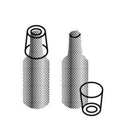 two empty wine bottles are shown in black and white