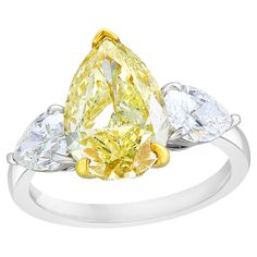 3 Stone Ring, Fancy Yellow Diamond, 3 Stone Rings, American Modern, Pear Shaped Diamond, Three Stone Rings, Yellow Diamond, Three Stone, Stone Ring