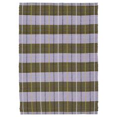 a purple and green plaid rug on a white background