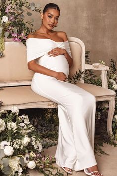 Amal White Bardot Wrap Neckline Maternity Maxi Dress – Club L London - USA Gender Reveal Dress, Bardot Style, Pregnant Wedding, Club L London, Pregnant Wedding Dress, Maternity Maxi Dress, Black Dress Prom, Black Tie Gala, Maternity Maxi