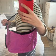 Worn Once, Got The Same One As A Gift. Message For More Pics Pink Packable Shoulder Bag For Everyday Use, Packable Pink Shoulder Bag For Everyday Use, Baggu Pouch, Cute Baggu Bag, Baggu Cloud Bag, Baggu Mini Shoulder Bag, Baggu Nylon Shoulder Bag, Baggu Bags, Bag Lady